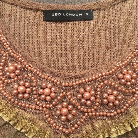 ASOS Beaded Collar Sequin Shirt Top by QED London - Picture 2 of 7